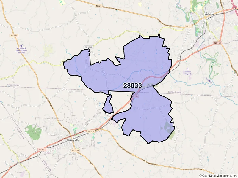 Map of Crouse, North Carolina and ZIP codes