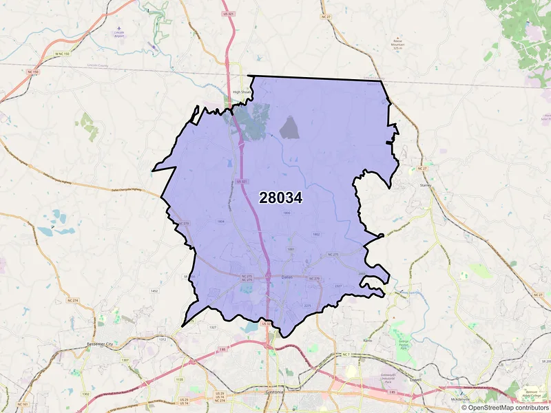 Map of ZIP Code 28034 — Dallas, NC