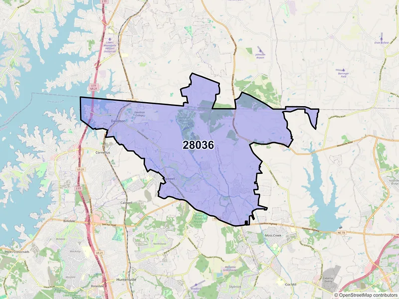 Map of ZIP Code 28036 — Davidson, NC