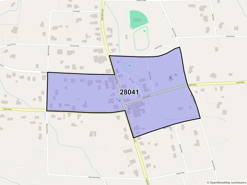Map of Faith, North Carolina and ZIP codes