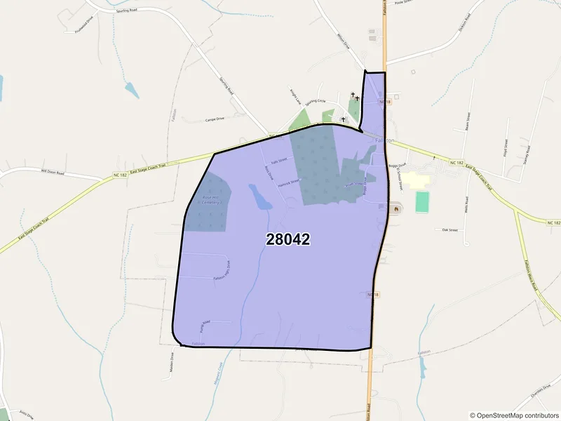 Map of Fallston, North Carolina and ZIP codes