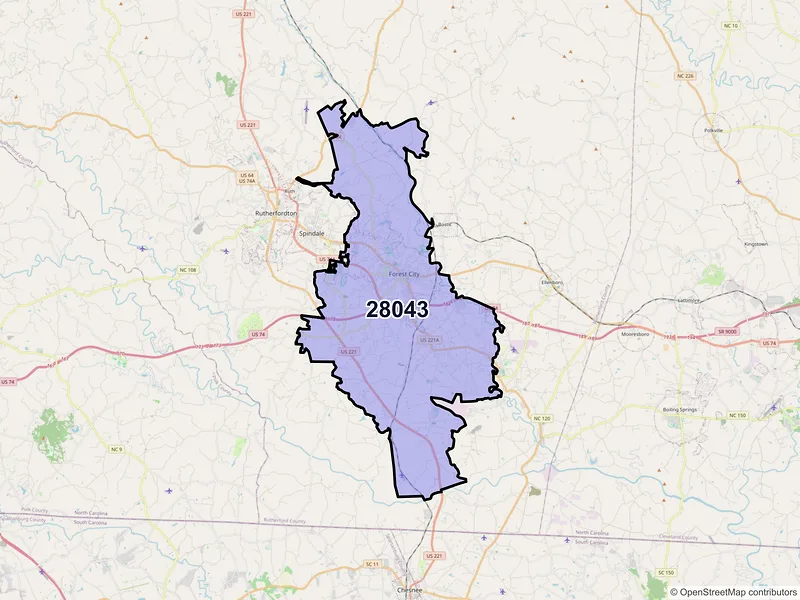 Map of ZIP Code 28043 — Forest City, NC