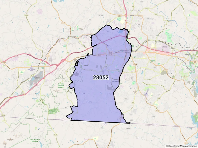 Map of ZIP Code 28052 — Gastonia, NC