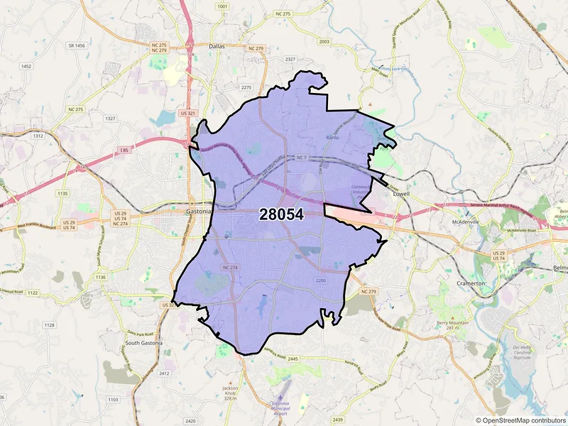 Map of ZIP Code 28054 — Gastonia, NC