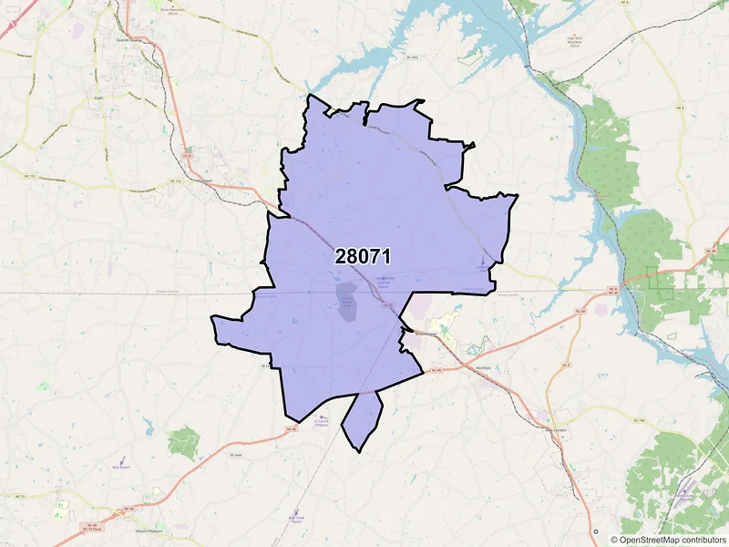 Map of ZIP Code 28071 — Gold Hill, NC
