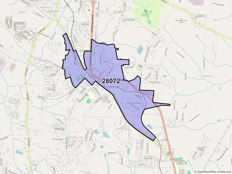 Map of Granite Quarry, North Carolina and ZIP codes