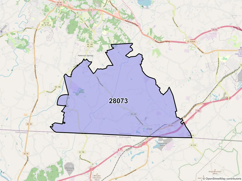 Map of ZIP Code 28073 — Grover, NC