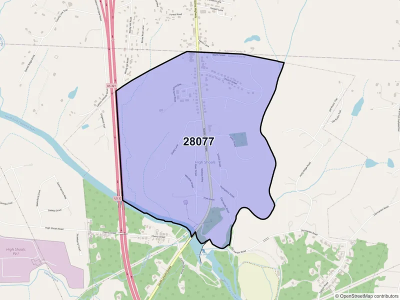 Map of High Shoals, North Carolina and ZIP codes