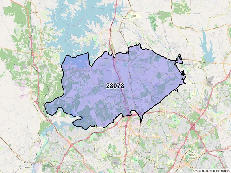 Map of ZIP Code 28078 — Huntersville, NC