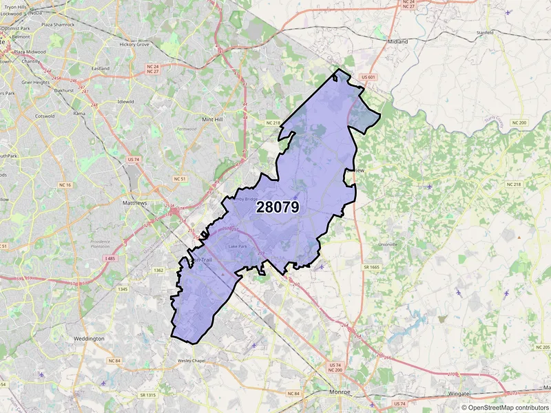 Map of Indian Trail, North Carolina and ZIP codes