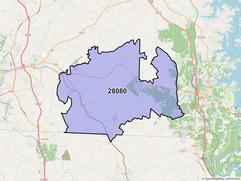 Map of ZIP Code 28080 — Iron Station, NC