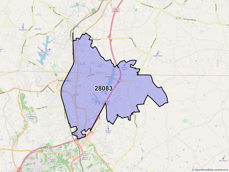 Map of ZIP Code 28083 — Kannapolis, NC