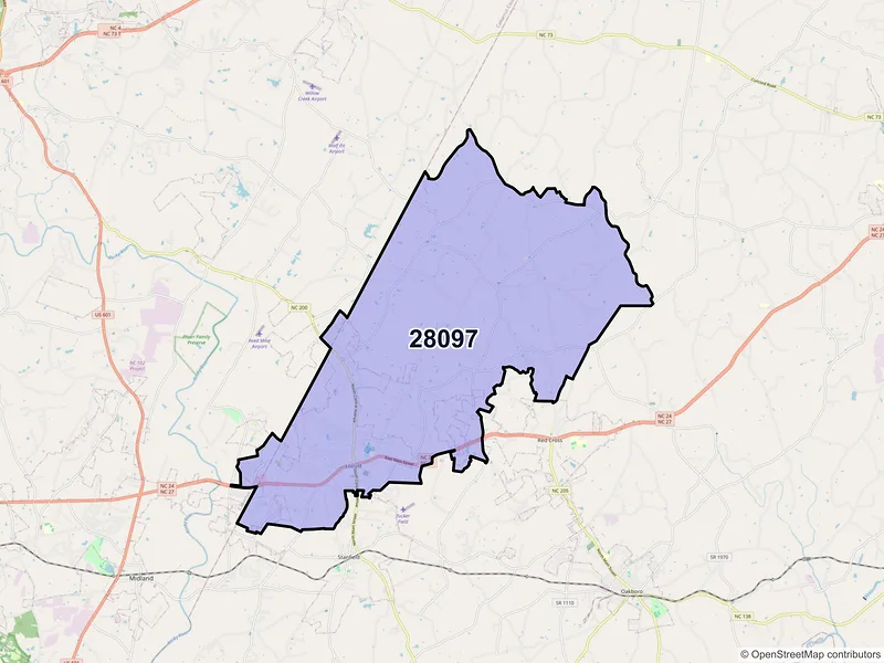 Map of ZIP Code 28097 — Locust, NC