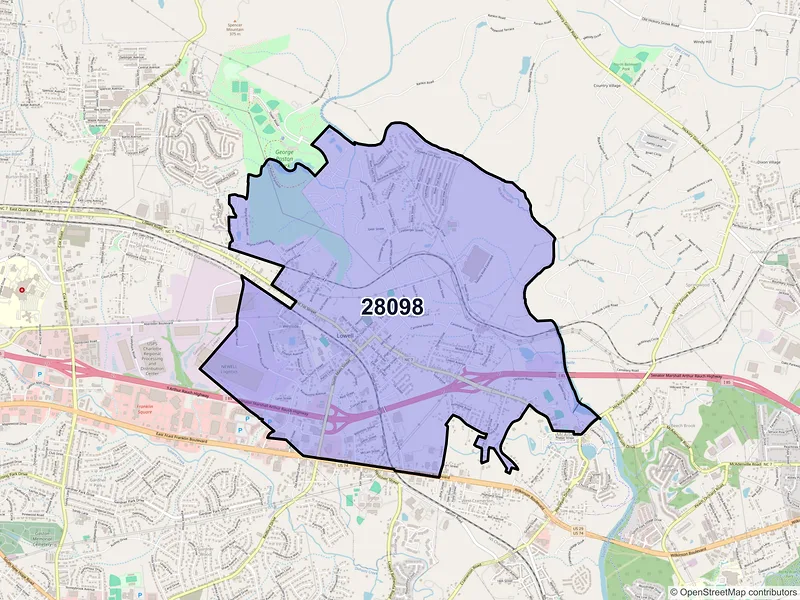 Map of Lowell, North Carolina and ZIP codes