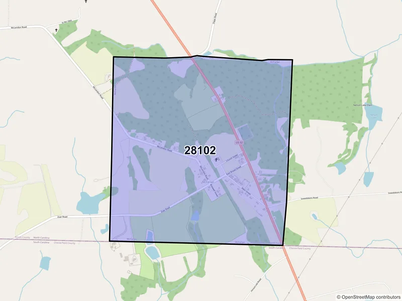 Map of Mc Farlan, North Carolina and ZIP codes