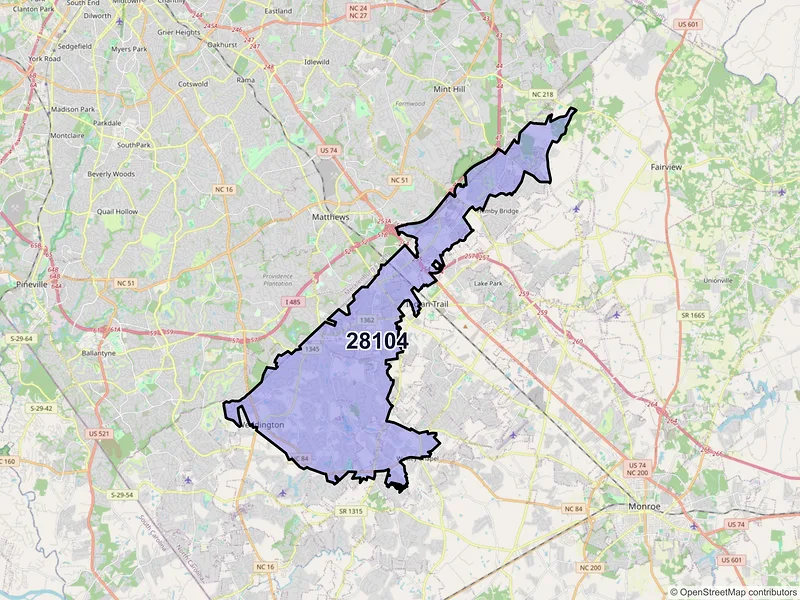 Map of ZIP Code 28104 — Matthews, NC