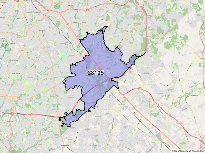 Map of ZIP Code 28105 — Matthews, NC