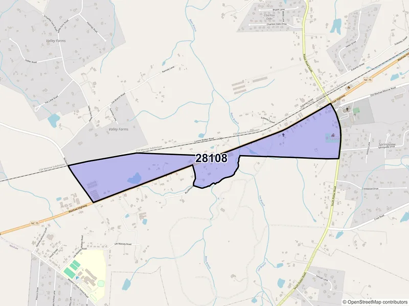 Map of Mineral Springs, North Carolina and ZIP codes