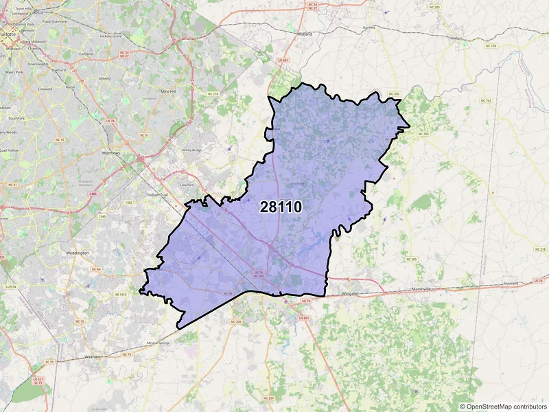 Map of ZIP Code 28110 — Monroe, NC