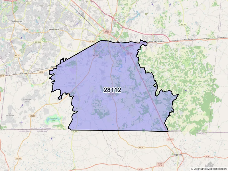 Map of ZIP Code 28112 — Monroe, NC