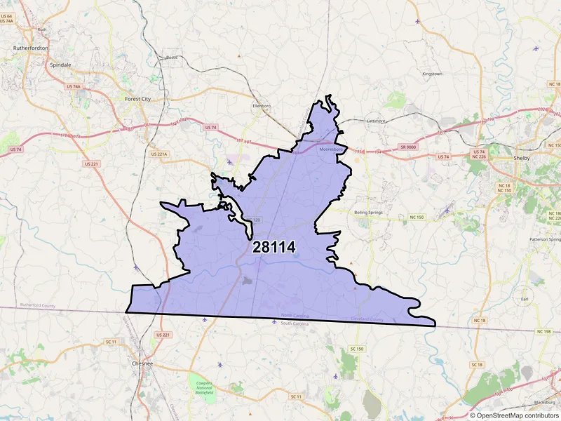 Map of Mooresboro, North Carolina and ZIP codes