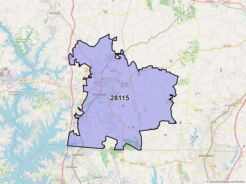 Map of ZIP Code 28115 — Mooresville, NC