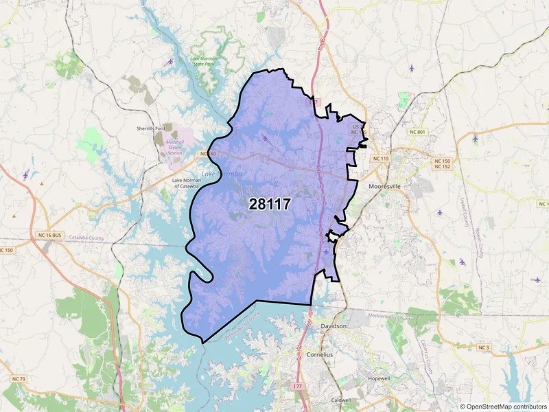 Map of ZIP Code 28117 — Mooresville, NC