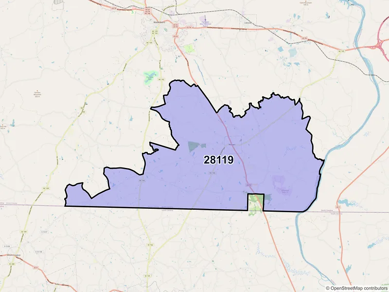 Map of ZIP Code 28119 — Morven, NC