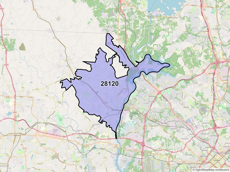 Map of Mount Holly, North Carolina and ZIP codes