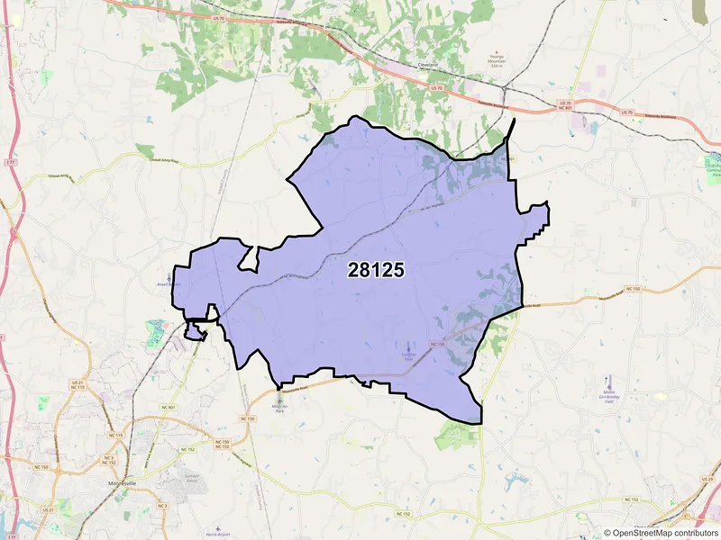 Map of Mount Ulla, North Carolina and ZIP codes