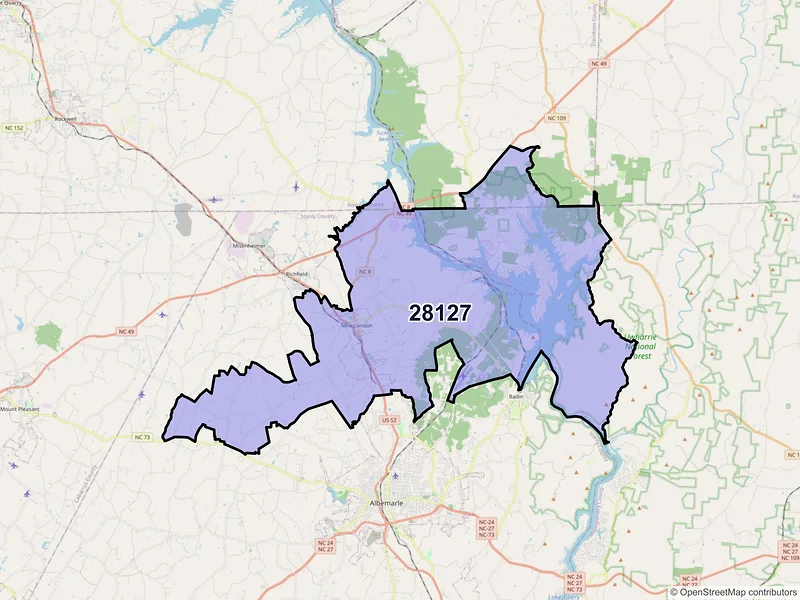 Map of ZIP Code 28127 — New London, NC