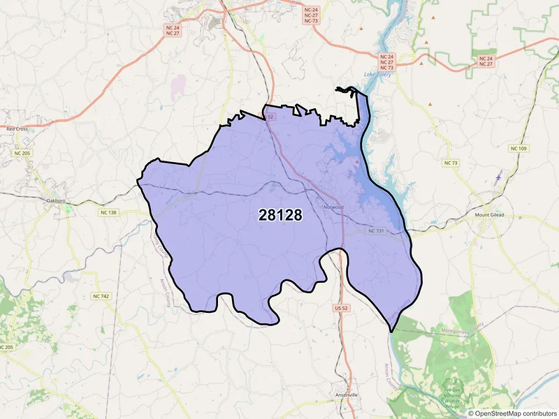 Map of ZIP Code 28128 — Norwood, NC