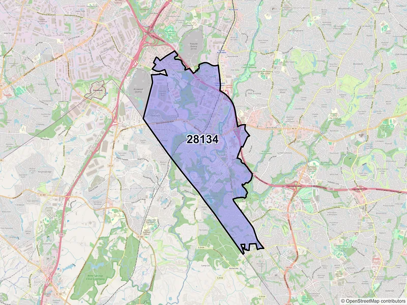 Map of ZIP Code 28134 — Pineville, NC