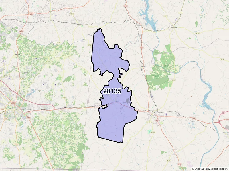 Map of Polkton, North Carolina and ZIP codes