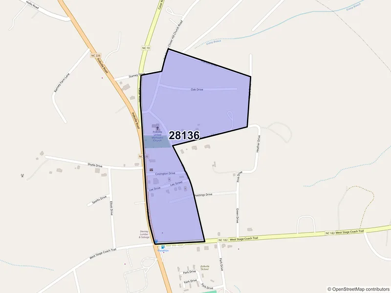 Map of Polkville, North Carolina and ZIP codes