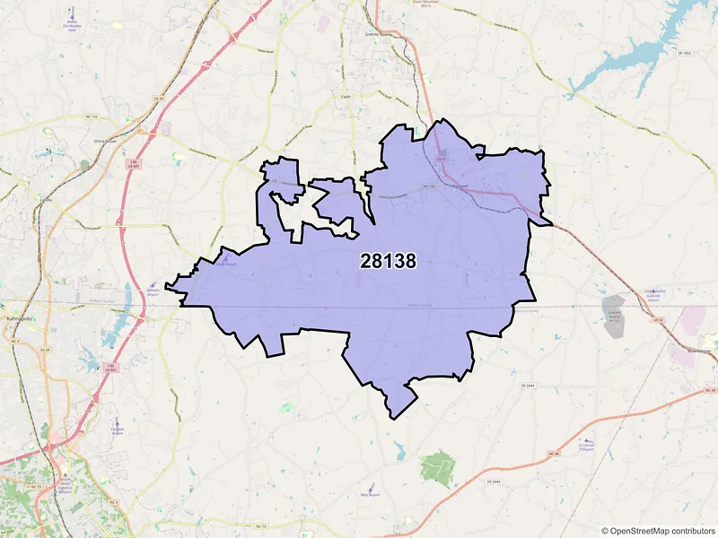 Map of ZIP Code 28138 — Rockwell, NC
