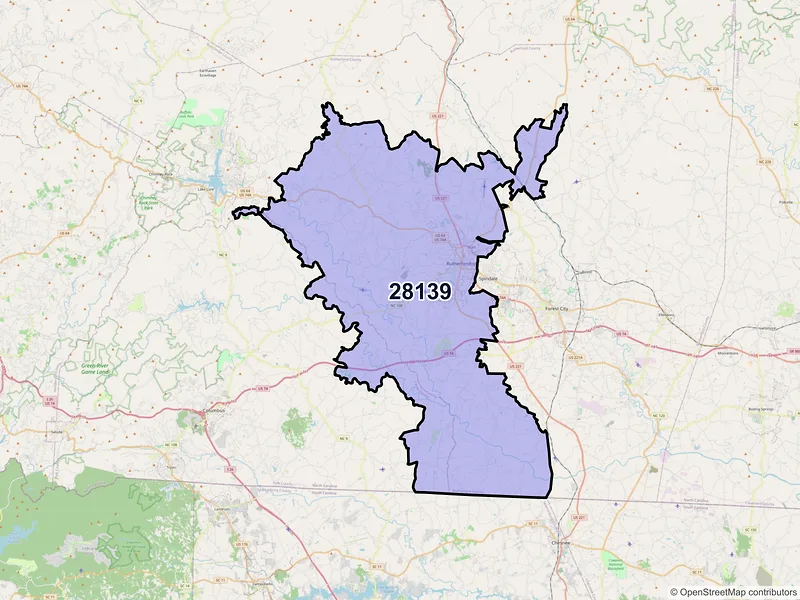 Map of ZIP Code 28139 — Rutherfordton, NC