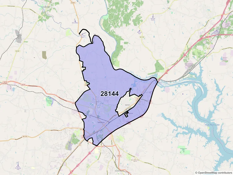 Map of ZIP Code 28144 — Salisbury, NC