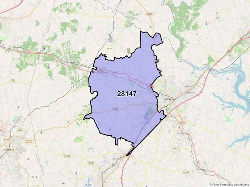Map of ZIP Code 28147 — Salisbury, NC