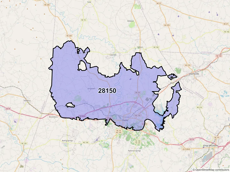 Map of ZIP Code 28150 — Shelby, NC