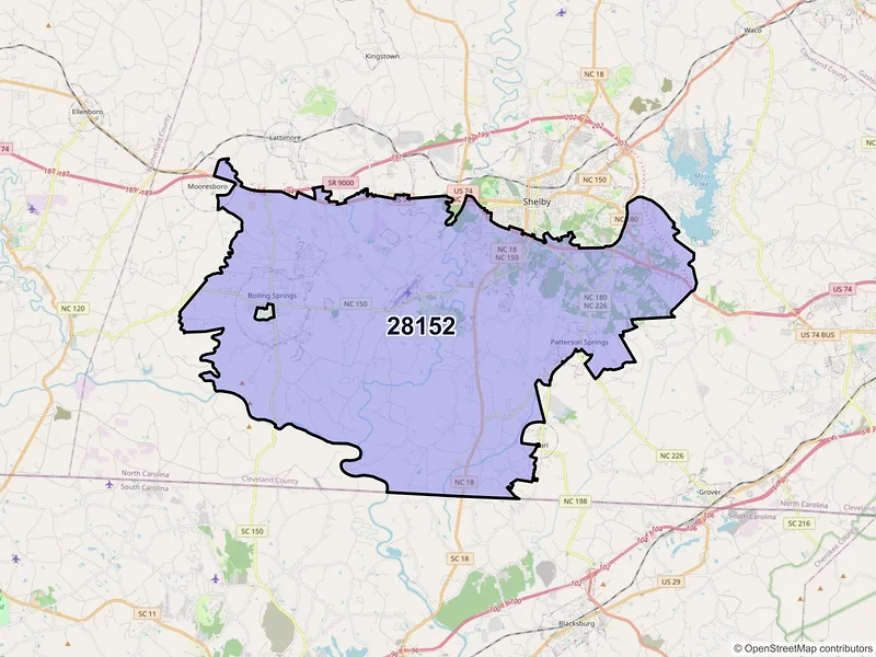 Map of ZIP Code 28152 — Shelby, NC
