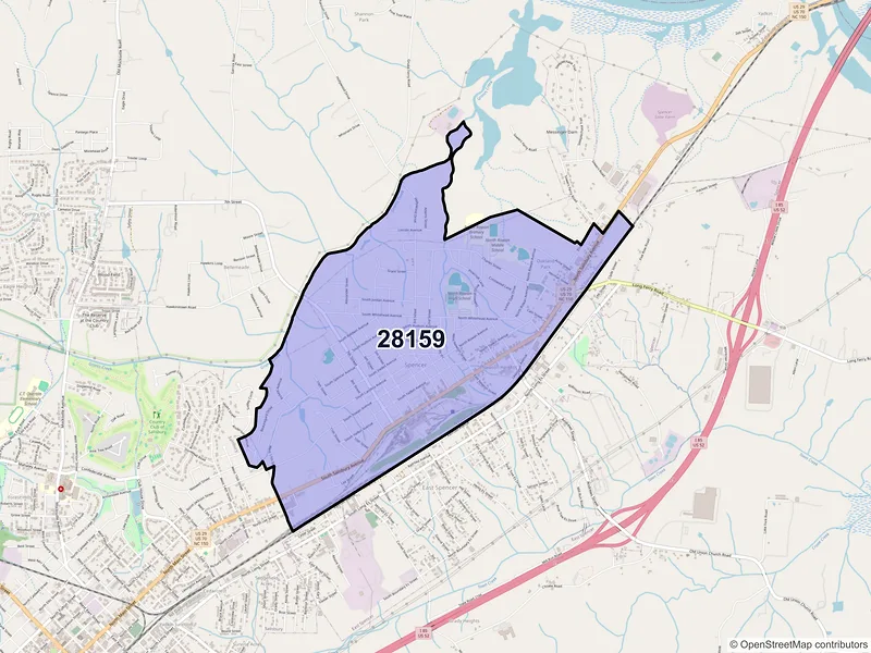 Map of ZIP Code 28159 — Spencer, NC