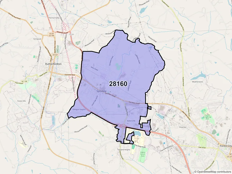 Map of Spindale, North Carolina and ZIP codes