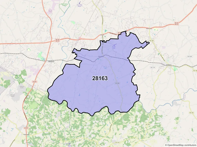 Map of ZIP Code 28163 — Stanfield, NC