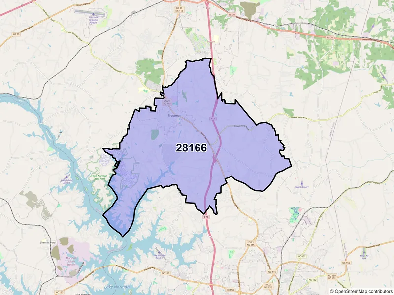 Map of ZIP Code 28166 — Troutman, NC