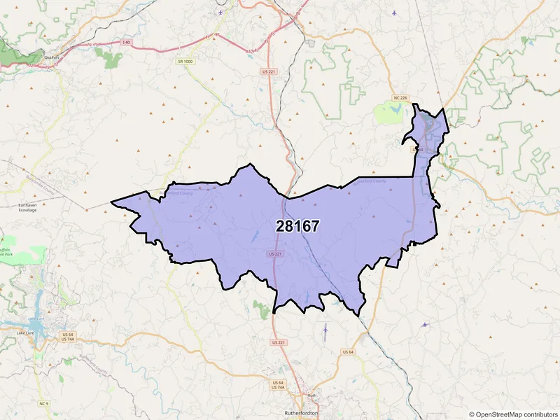 Map of ZIP Code 28167 — Union Mills, NC