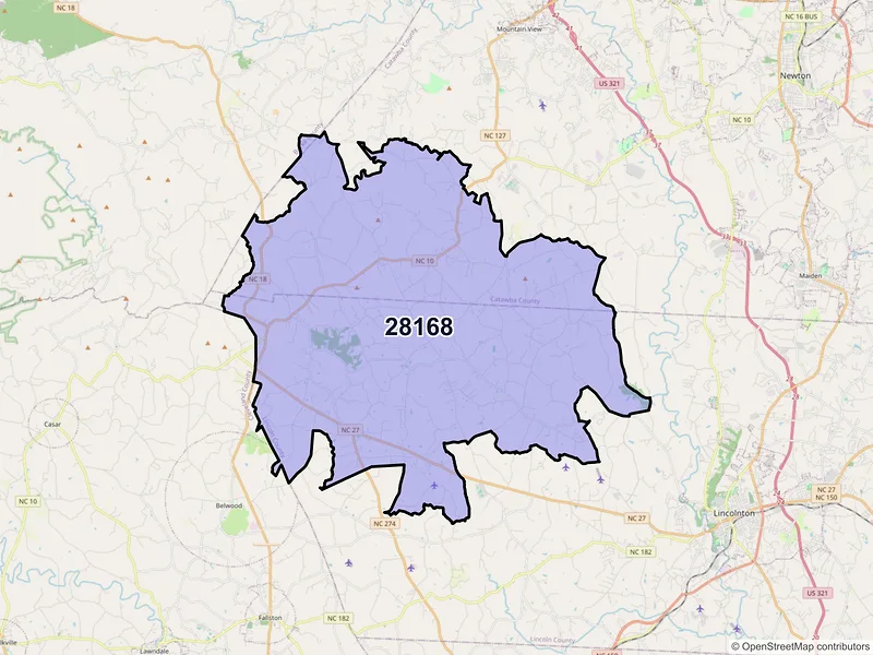 Map of ZIP Code 28168 — Vale, NC