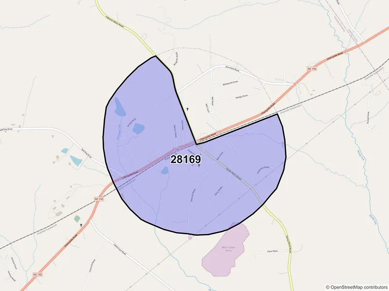 Map of Waco, North Carolina and ZIP codes