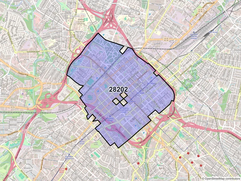 Map of ZIP Code 28202 — Charlotte, NC