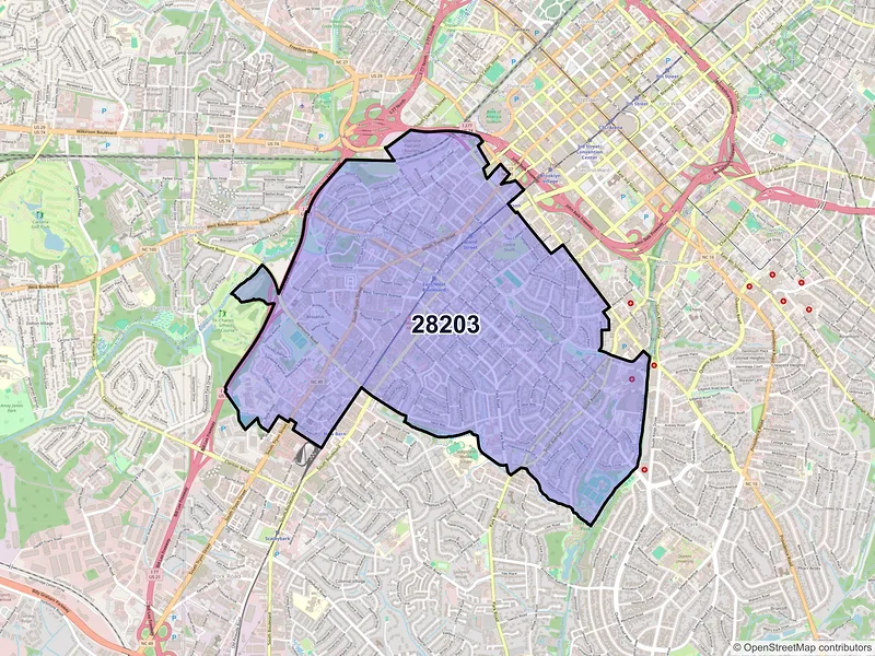Map of ZIP Code 28203 — Charlotte, NC